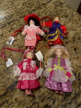 Vintage porcelain dolls Christmas ornaments made in Taiwan